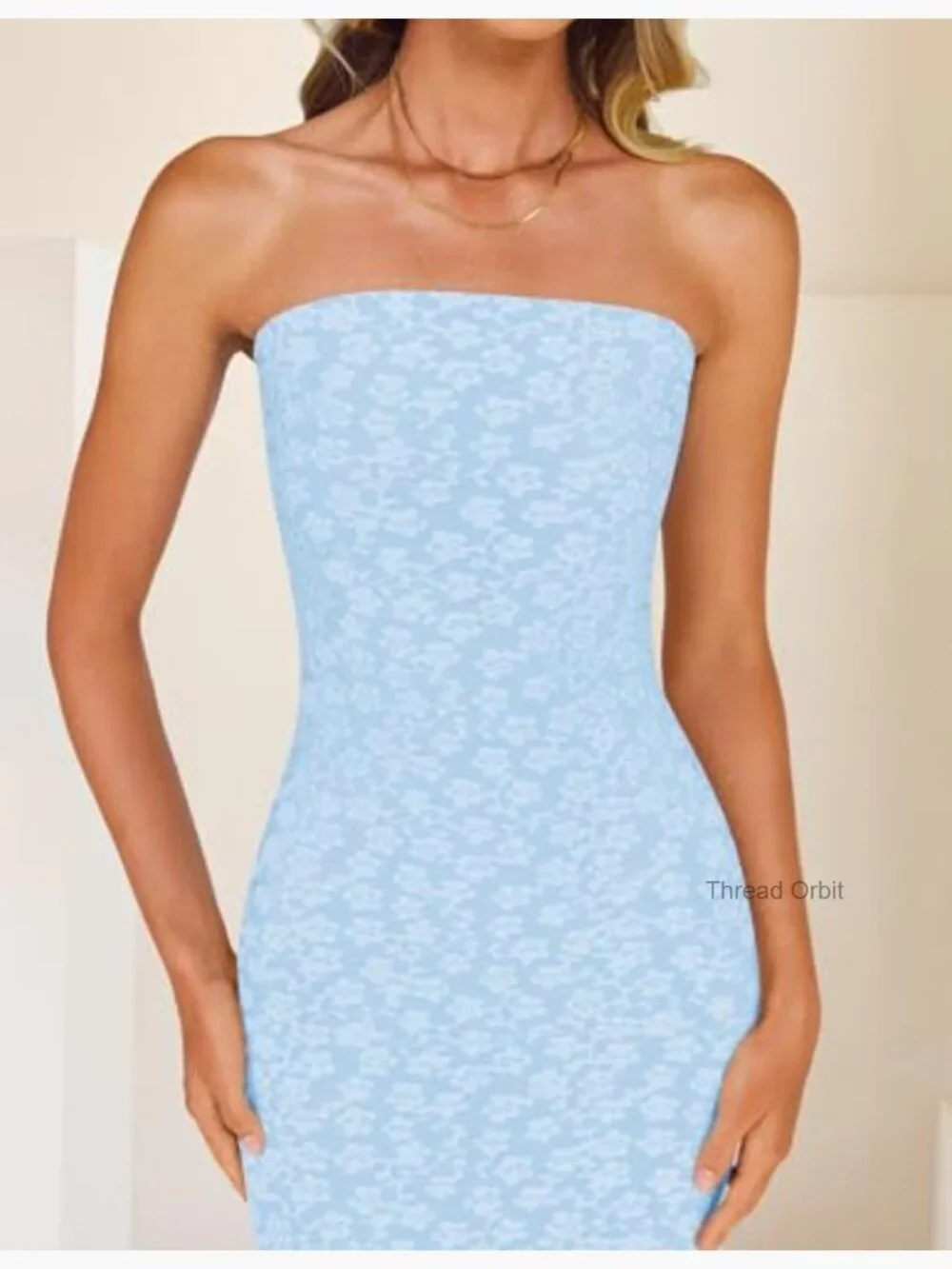 Strapless Floral Bodycon Midi Dress Sleeveless Wedding Guest_6